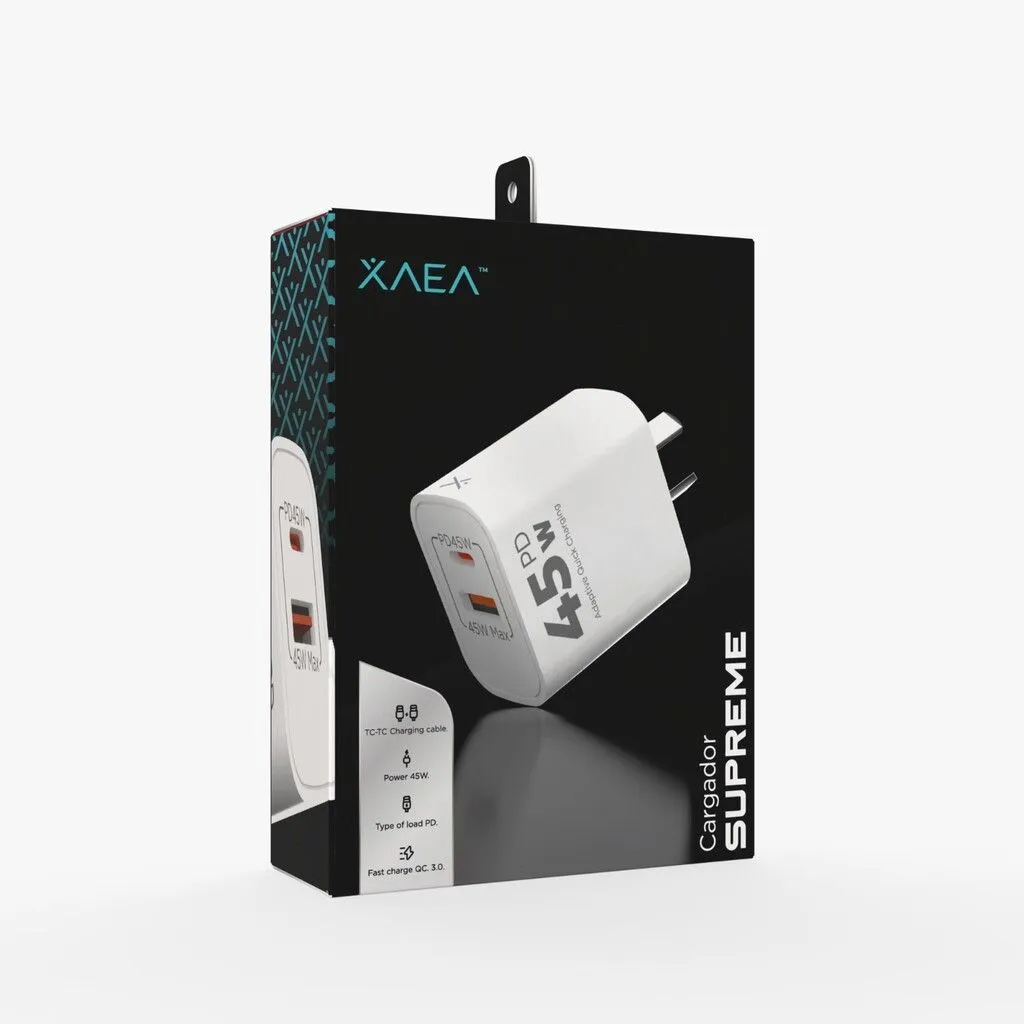 ADAPTADOR-CARGADOR 220V MODX-004 SUPREME - 5A - 1USB + TIPO C - XAEA