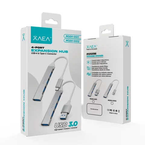 HUB DE PUERTOS 4 BOCAS C/CABLE USB MODX-0011 - VARIOS - PLATEADO