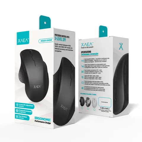 MOUSE ERGONOMICO INALAMBRICO + BT RECARGABLE MODX-00DW - XAEA - BLANCO