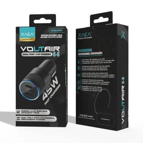 ADAPTADOR CARGADOR 12V VOLTAIR 2 TIPO C MODX-00C4 - XAEA - NEGRO