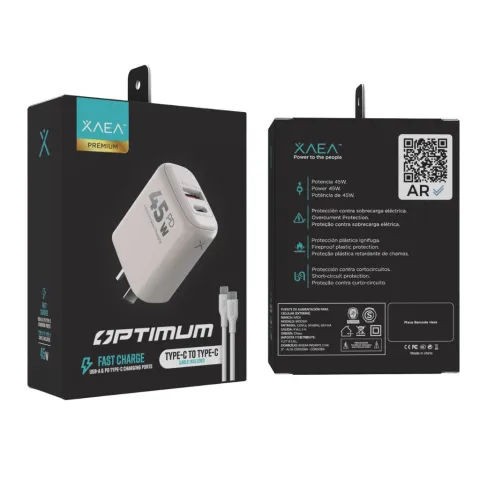 CARGADOR 220V OPTIMUM - 5A - PUERTOS USB-C + CABLE C-C MODX-00JI - XAEA - BLANCO
