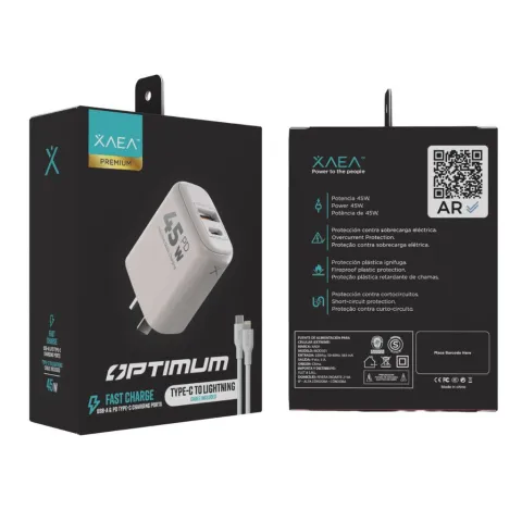 CARGADOR 220V OPTIMUM - 5A - PUERTOS USB-C + CABLE C-IP MODX-00JH - XAEA - BLANCO