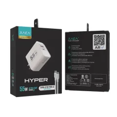 CARGADOR 220V HYPER - 5,4A - PUERTOS USB-TC + CABLE C-C MODX-00JJ - XAEA PREMIUM - BLANCO